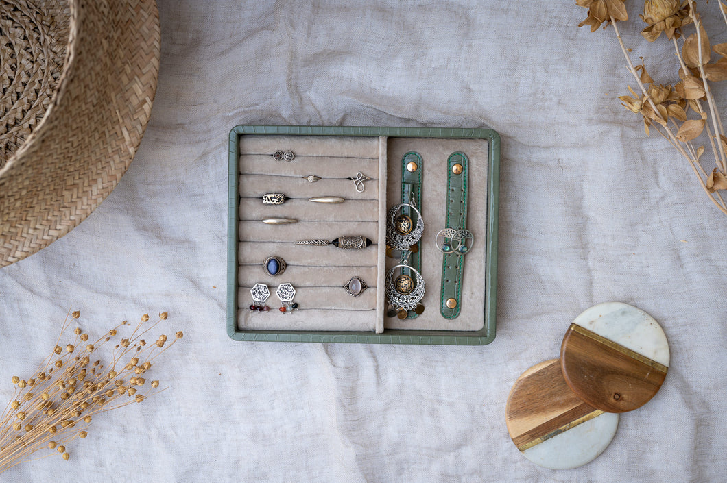 Gemma - Olive Green Classic  Earrings/Rings Tray